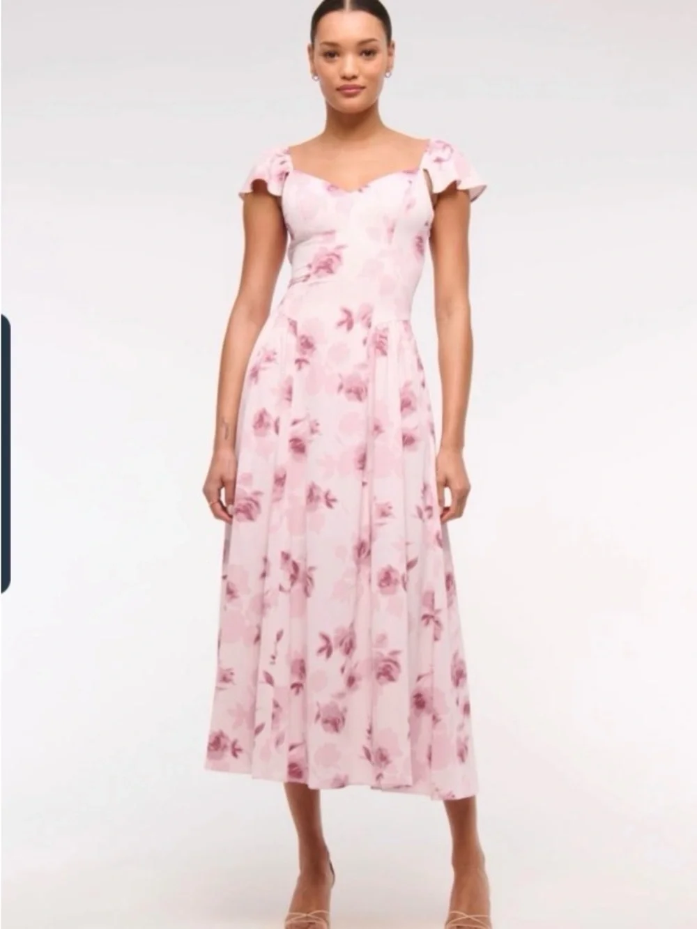 Abercrombie & Fitch Pink Floral Midi Dress SMALL Tall Cottagecore Wedding Guest
